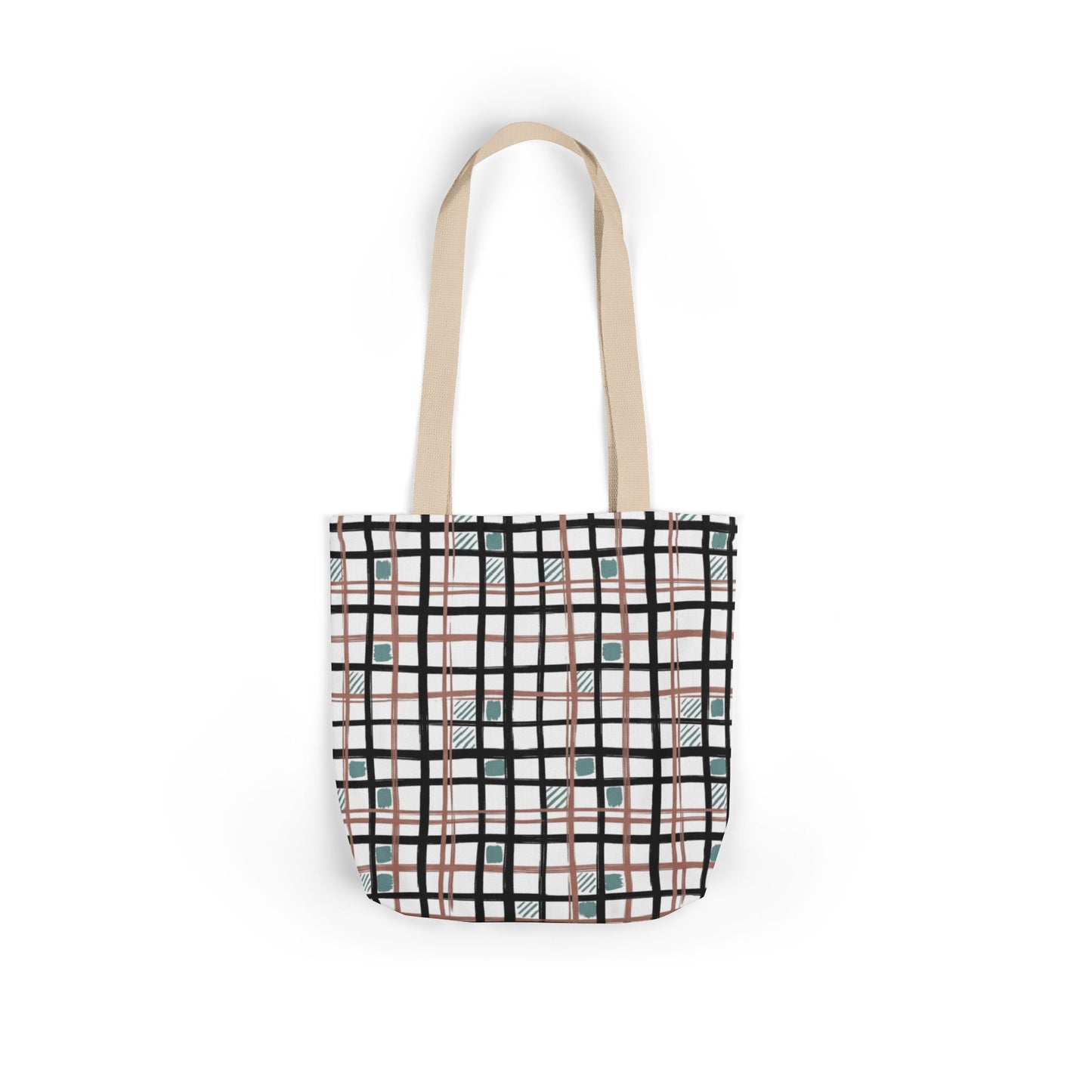 Checked Canvas Tote Bag with Color-Block Straps — Stylish Everyday Market Bag