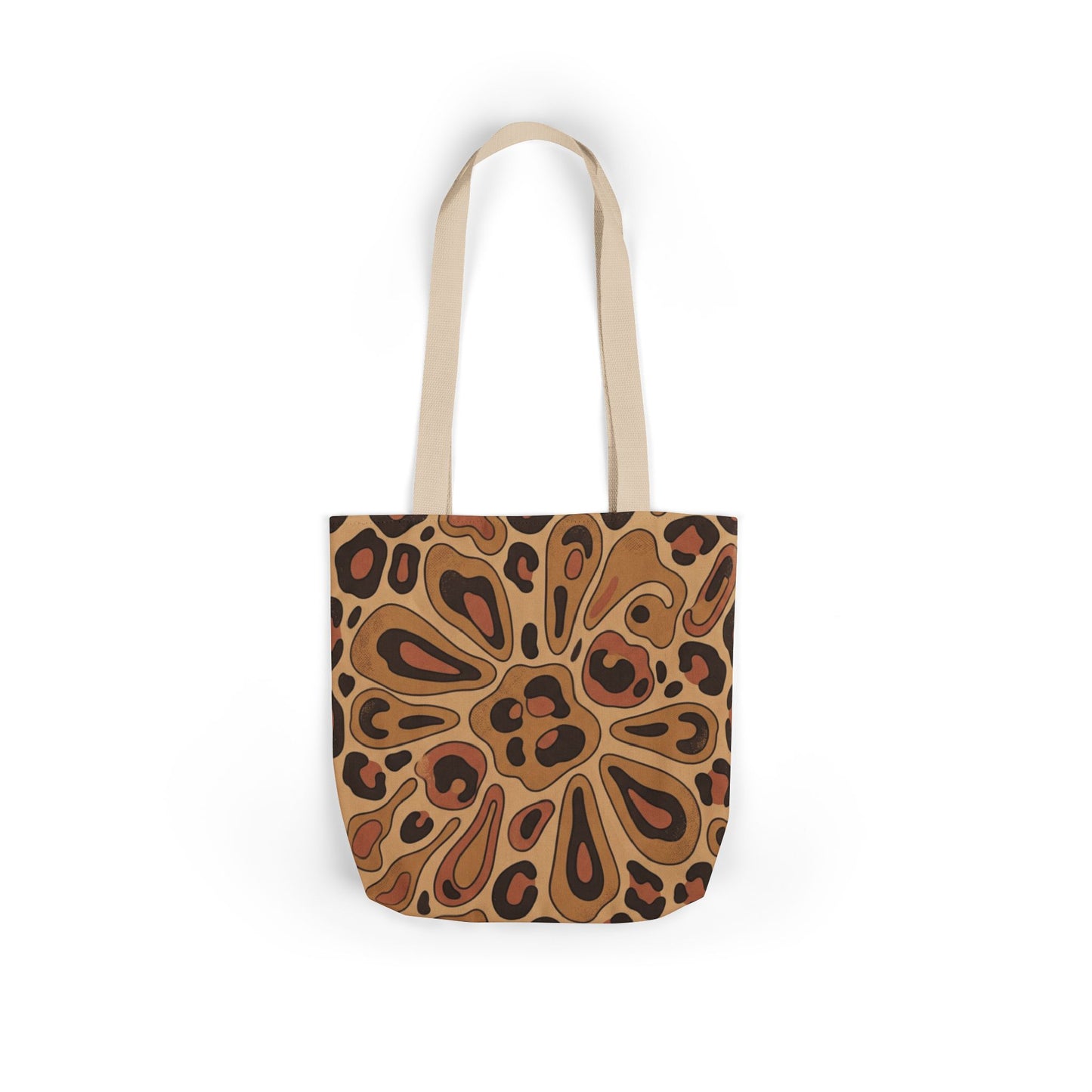 Leopard Mandala Canvas Tote — Brown Retro Animal Print Tote Bag