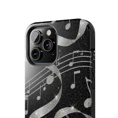 Musical Notes Tough Phone Case – Glitter Black Musician Phone Cover