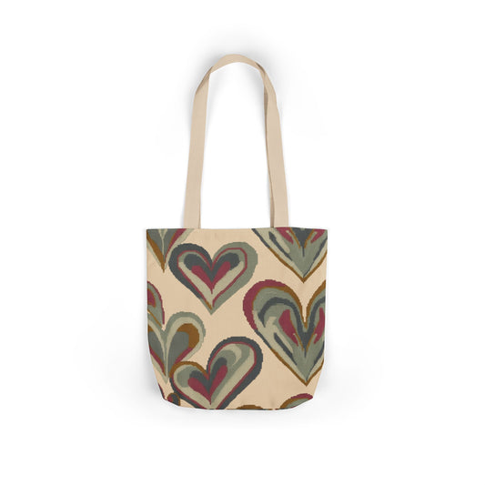 Heart Pattern Canvas Tote Bag — Retro Boho Hearts Reusable Grocery & Everyday Shopper