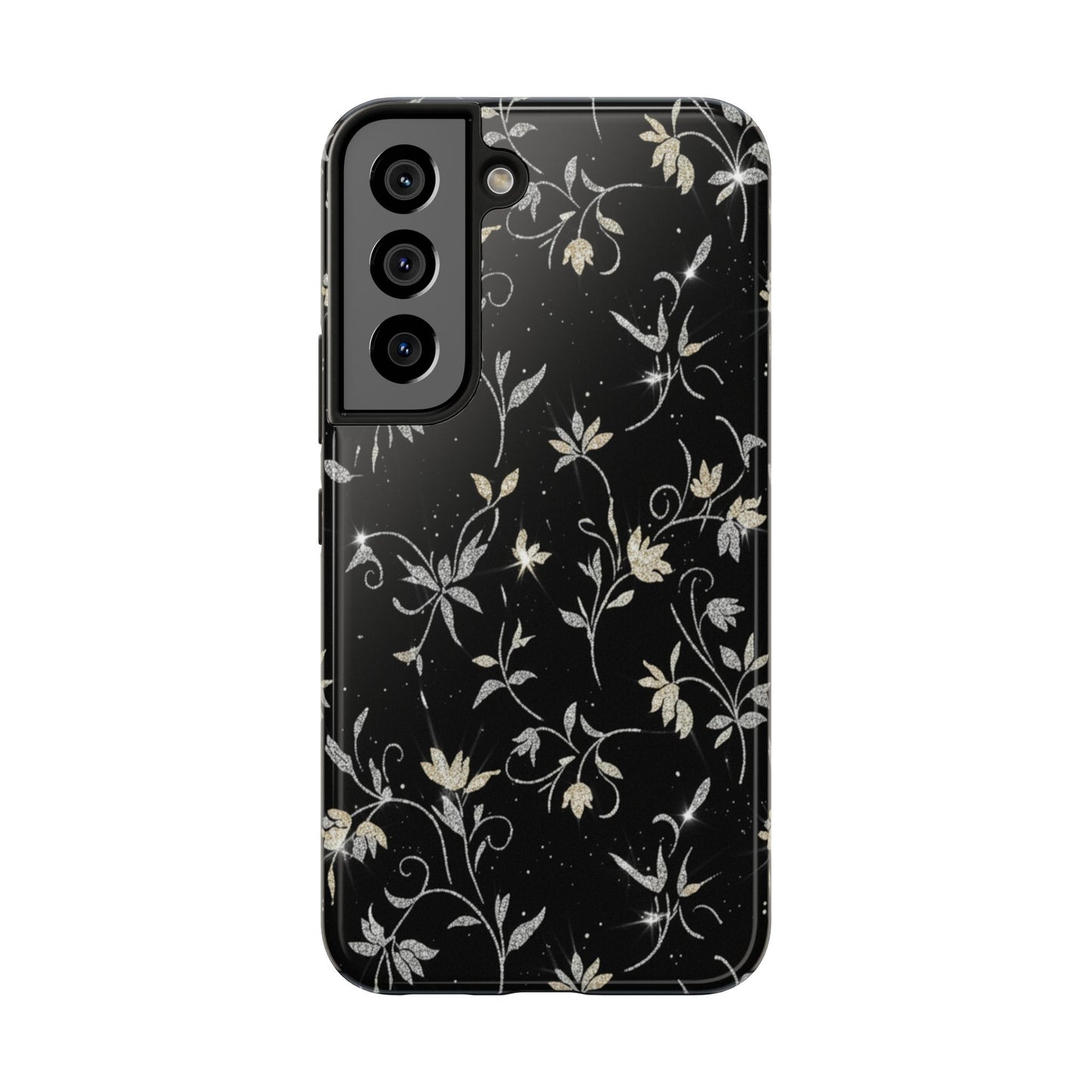 Floral Noir Tough Phone Case — Vintage Black Botanical Protective Cover