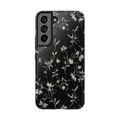 Floral Noir Tough Phone Case — Vintage Black Botanical Protective Cover