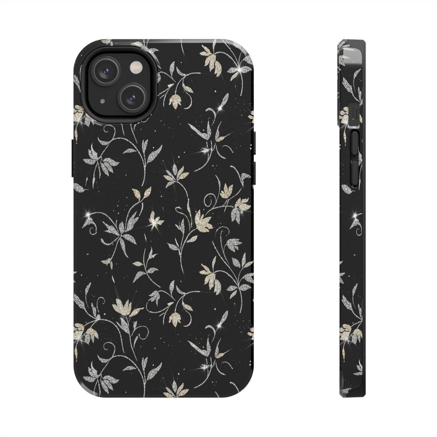 Floral Noir Tough Phone Case — Vintage Black Botanical Protective Cover