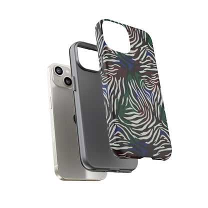 Zebra Camo Tough Phone Case – Green & Blue Animal Print Protective Cover