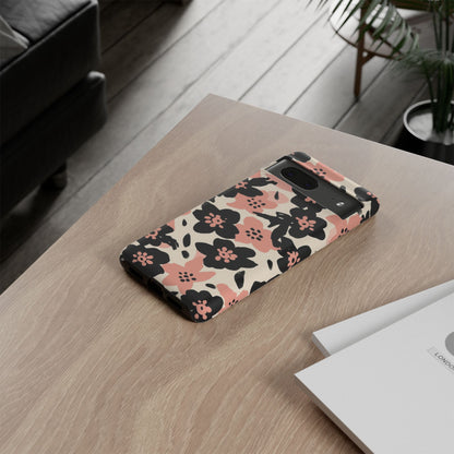 Floral Phone Case — Pink & Black Retro Blossom Protective Cover