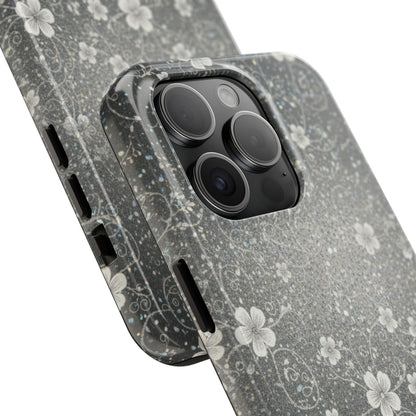 Floral Sparkle Tough Phone Case — Black & Silver Vintage Blossom