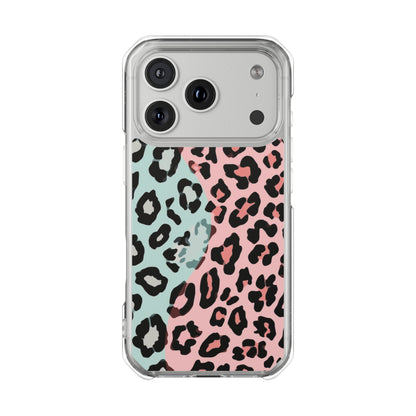 Clear Magnetic Phone Case — Pink & Mint Leopard Print