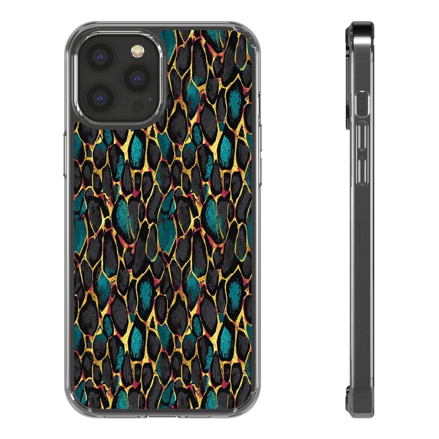 Teal Gold Leopard Clear Phone Case