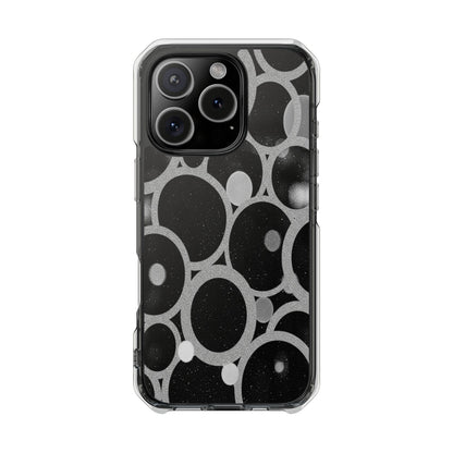 Magnetic Clear Phone Case — Abstract Black & Gray Bubble Design, Impact-Resistant