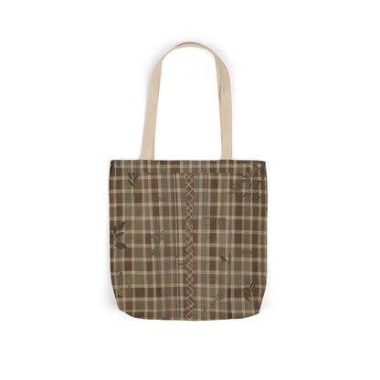 Plaid Canvas Tote Bag — Brown Rustic Checkered Market Bag