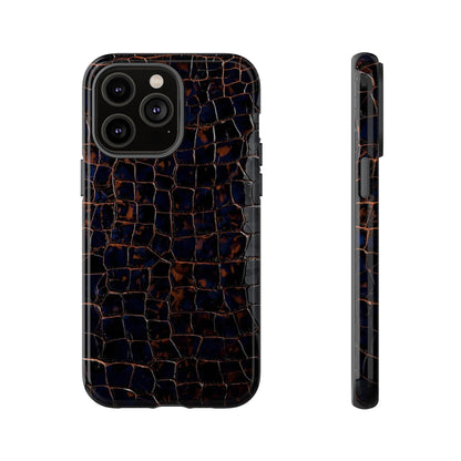 Croc-Embossed Tough Phone Case — Shockproof Black Alligator Texture