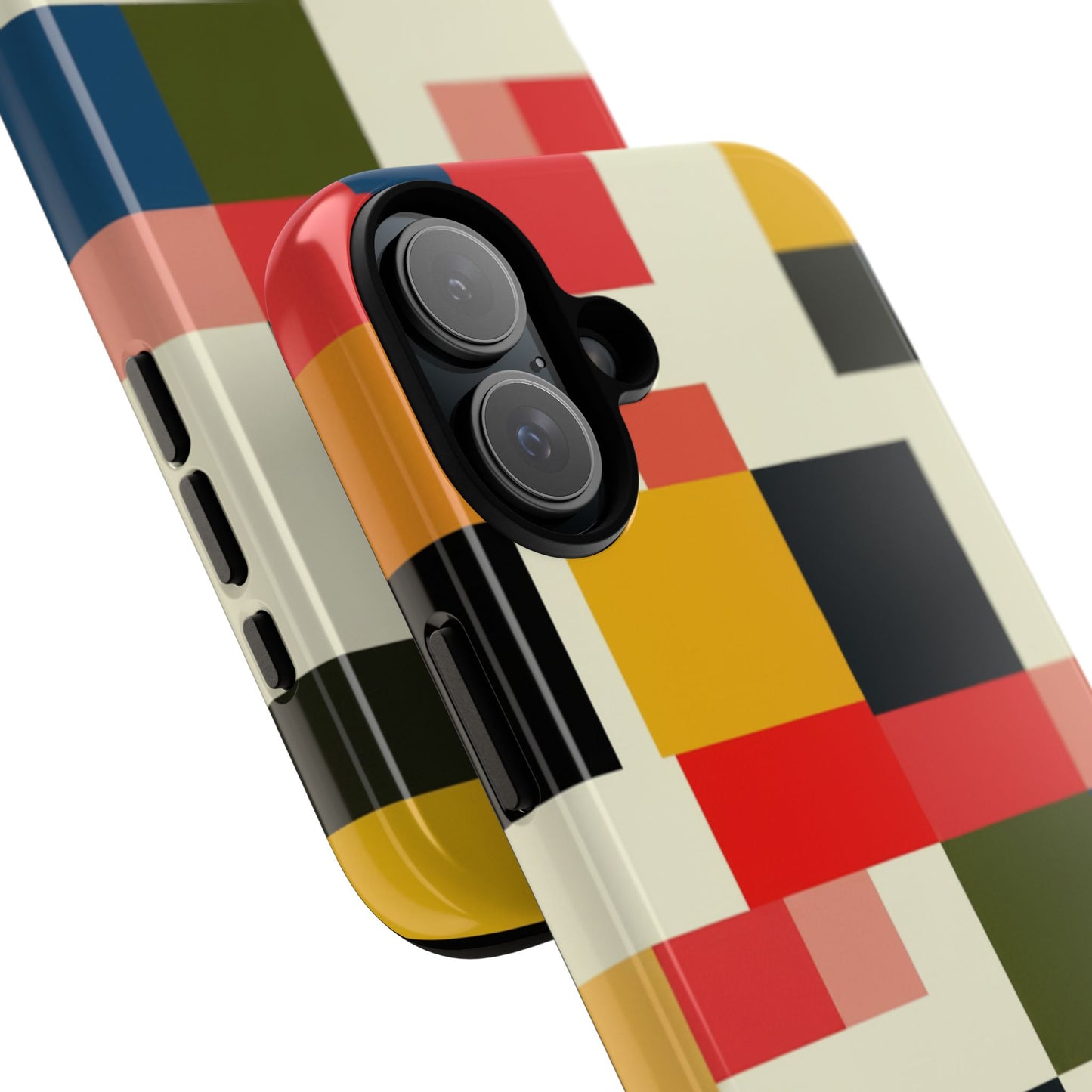 Abstract Color Block Tough Phone Case — Retro Geometric Protective Cover