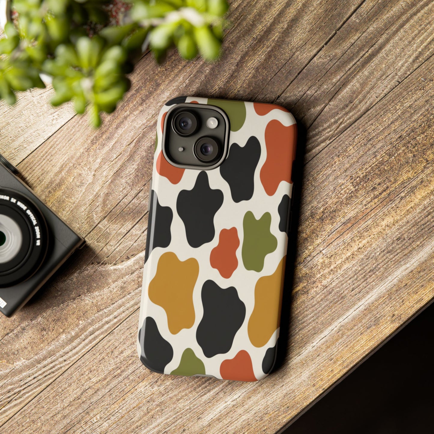 Camouflage Pattern Tough Phone Case – Retro Olive, Rust & Mustard Protective Cover