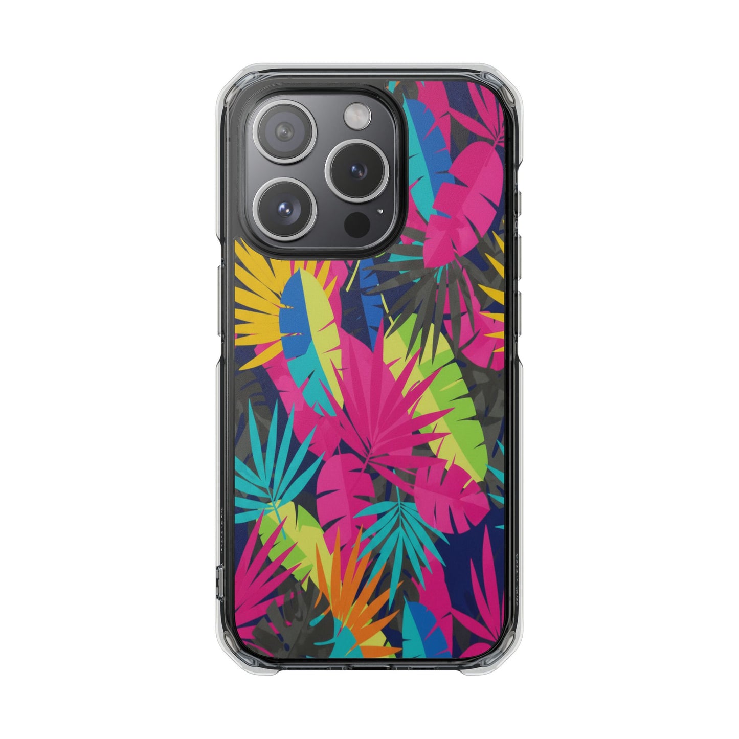 Tropical Neon Leaves Phone Case — Clear Magnetic Impact Case
