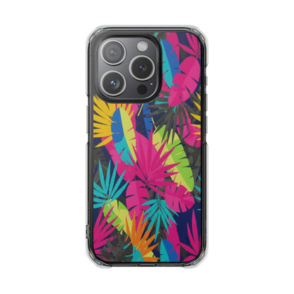 Tropical Neon Leaves Phone Case — Clear Magnetic Impact Case