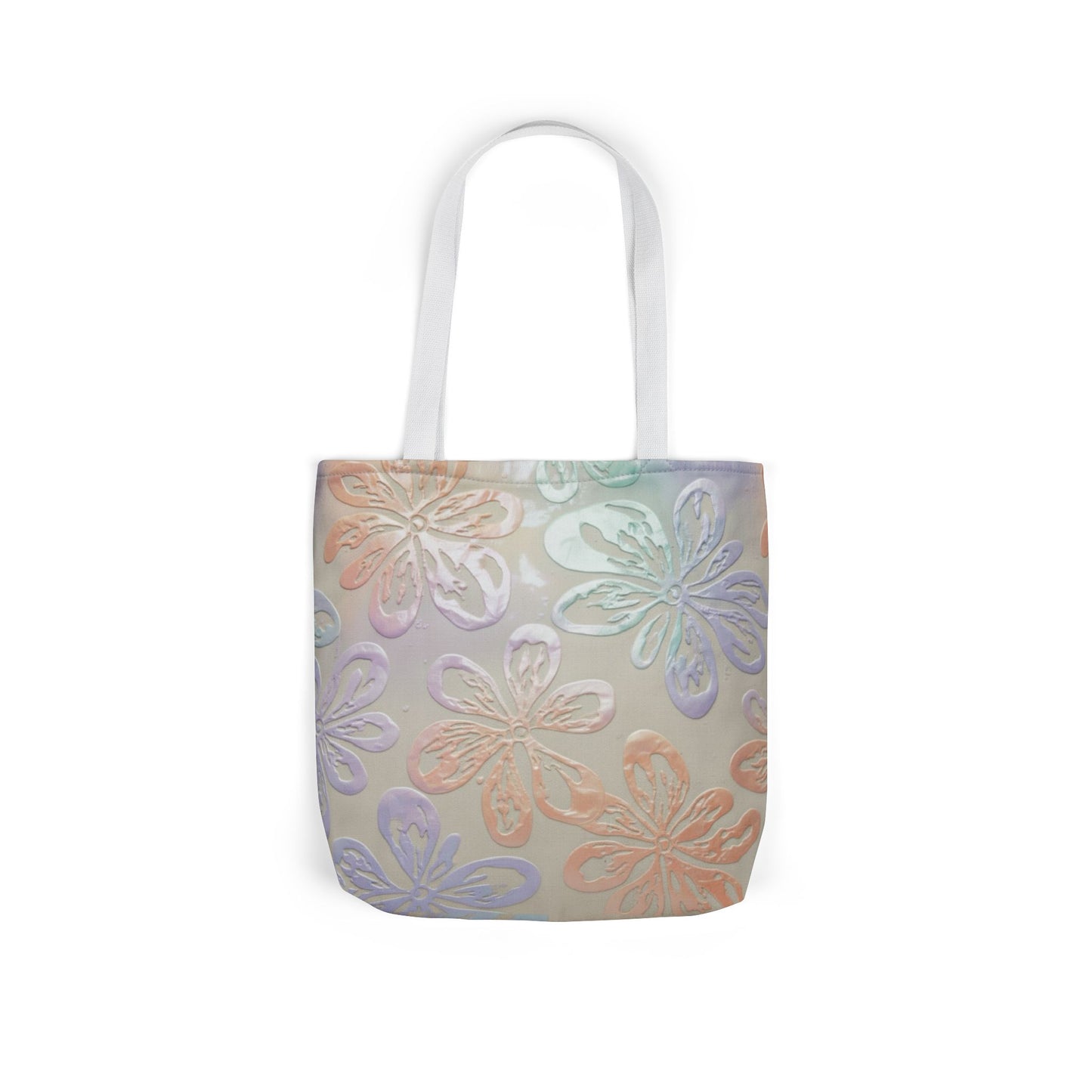 Pastel Floral Canvas Tote Bag — Embossed Hibiscus Beach Tote
