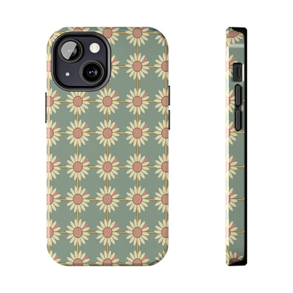 Daisy Pattern Tough Phone Case — Retro Floral Protective Cover