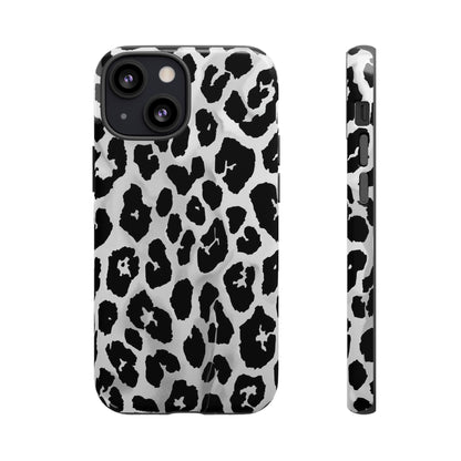 Leopard Print Tough Phone Case – Black & White Animal Pattern Protective Cover