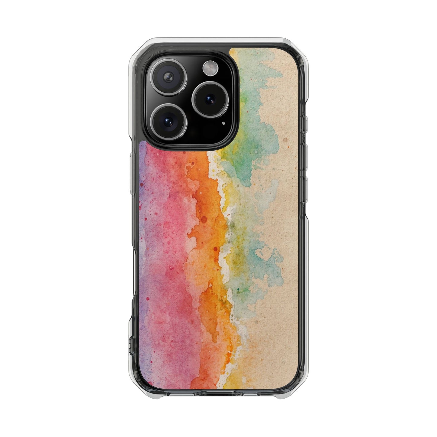 Clear Magnetic Phone Case — Watercolor Sunset Stripe Design