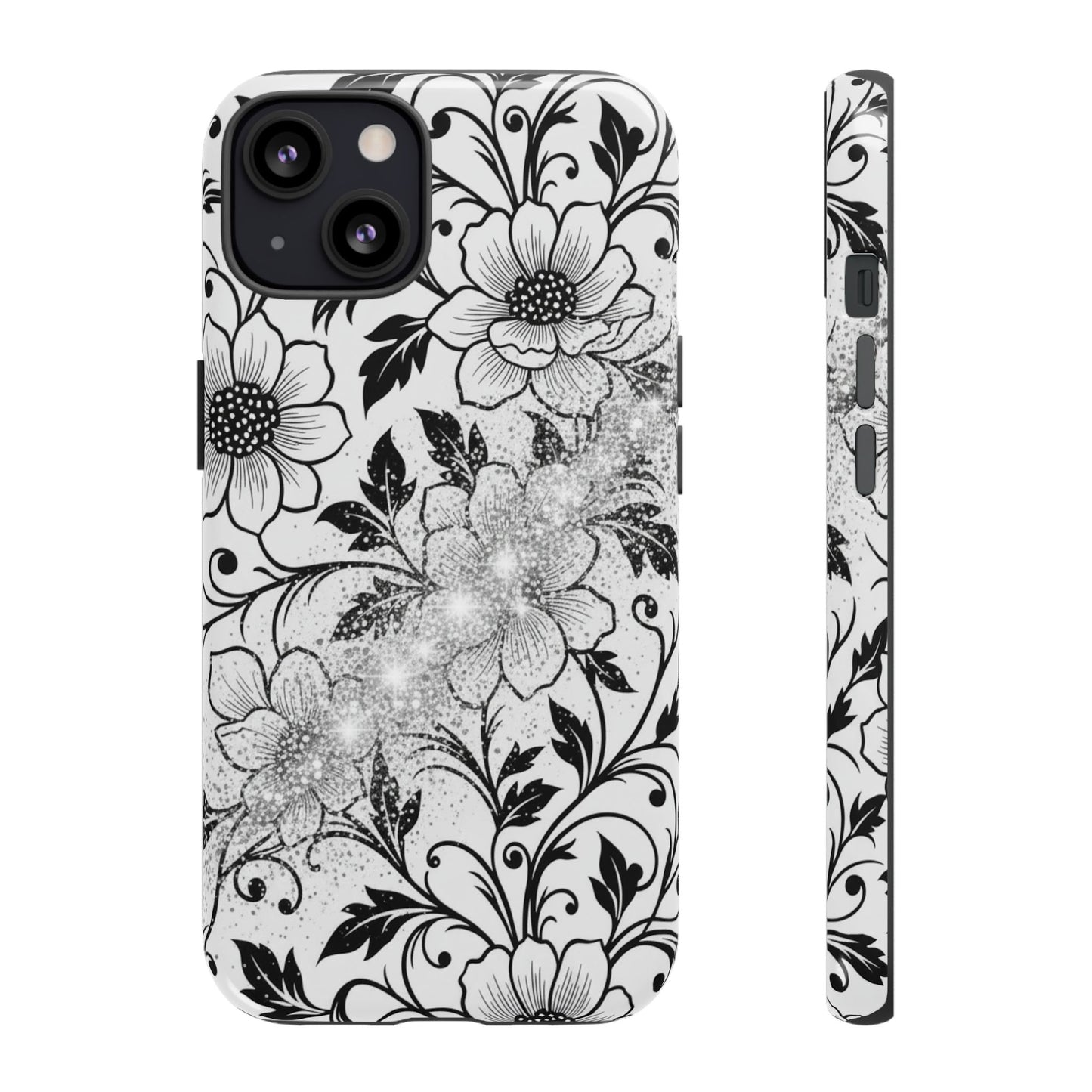 Floral Lace Phone Case — Black & White Vintage Flower Protective Case