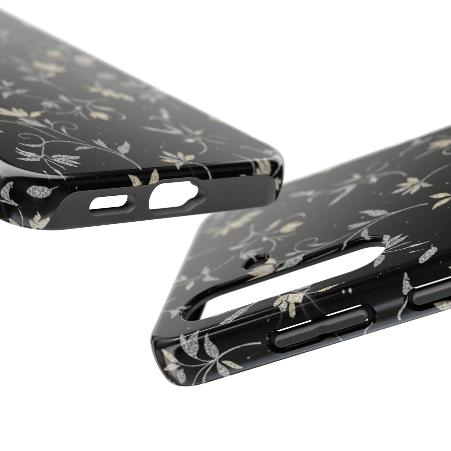 Floral Noir Tough Phone Case — Vintage Black Botanical Protective Cover