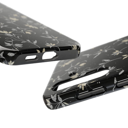 Floral Noir Tough Phone Case — Vintage Black Botanical Protective Cover
