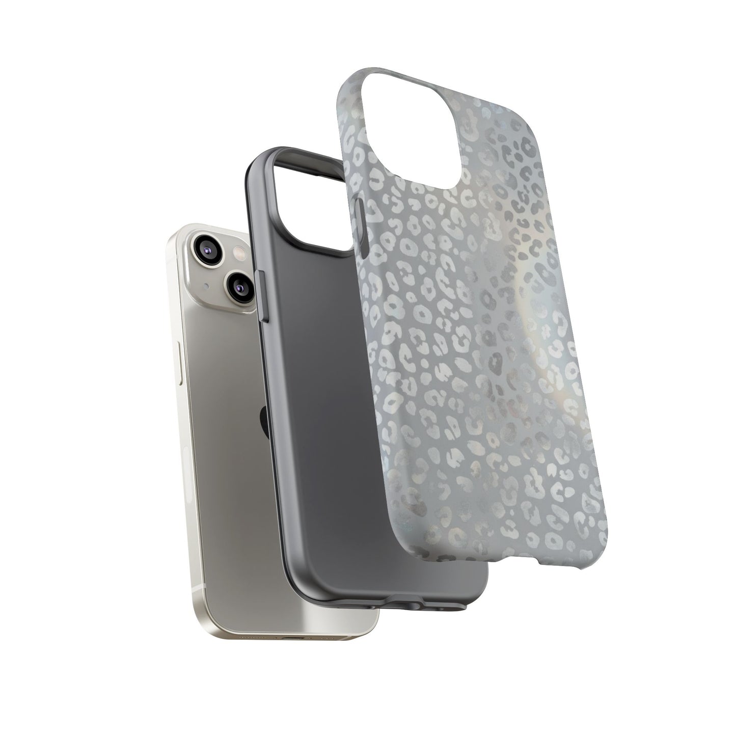 Grey Leopard Print Tough Phone Case — Durable Protective iPhone Cover