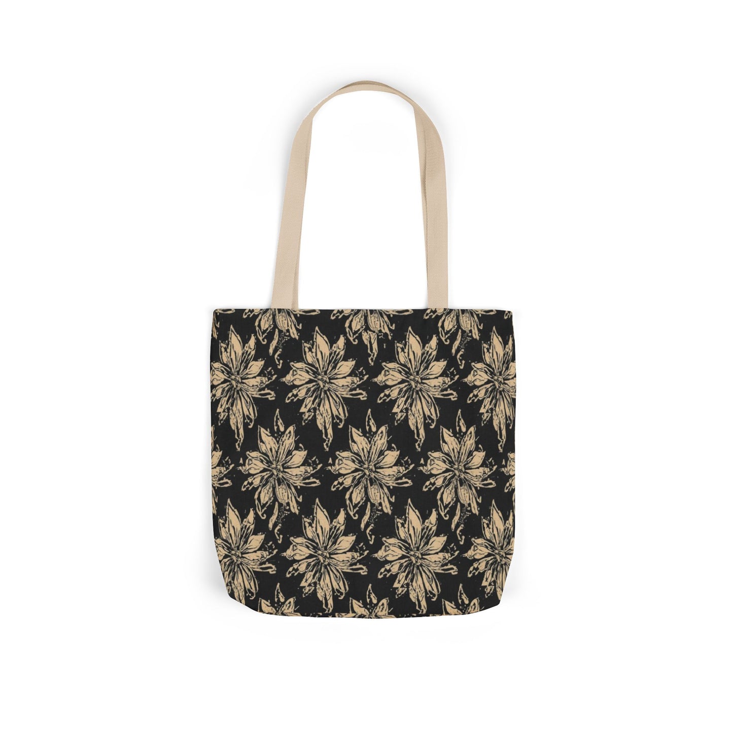 Floral Mandala Canvas Tote — Black & Gold Patterned Shopping Bag