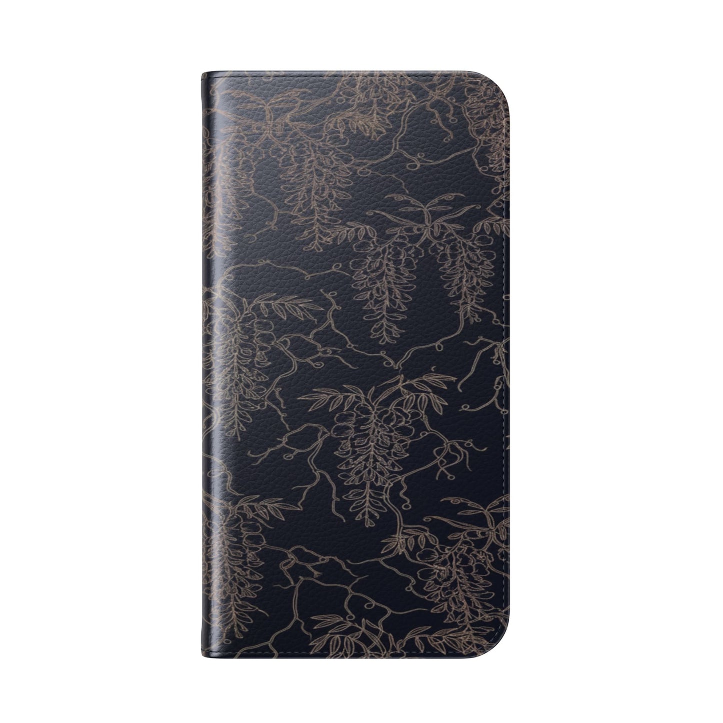Botanical Noir Flip Phone Case — Dark Floral Wallet Cover with Card Slots