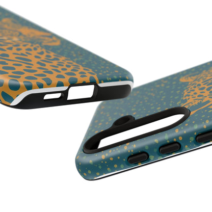 Leopard Spotlight Phone Case — Teal Gold Animal Print Protective Cover