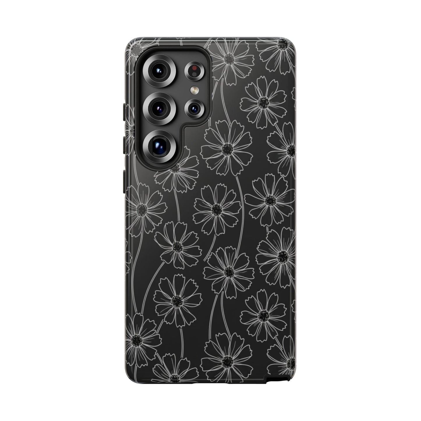 Floral Doodle Tough Phone Case — Black & Gray Daisy Pattern