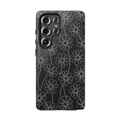 Floral Doodle Tough Phone Case — Black & Gray Daisy Pattern