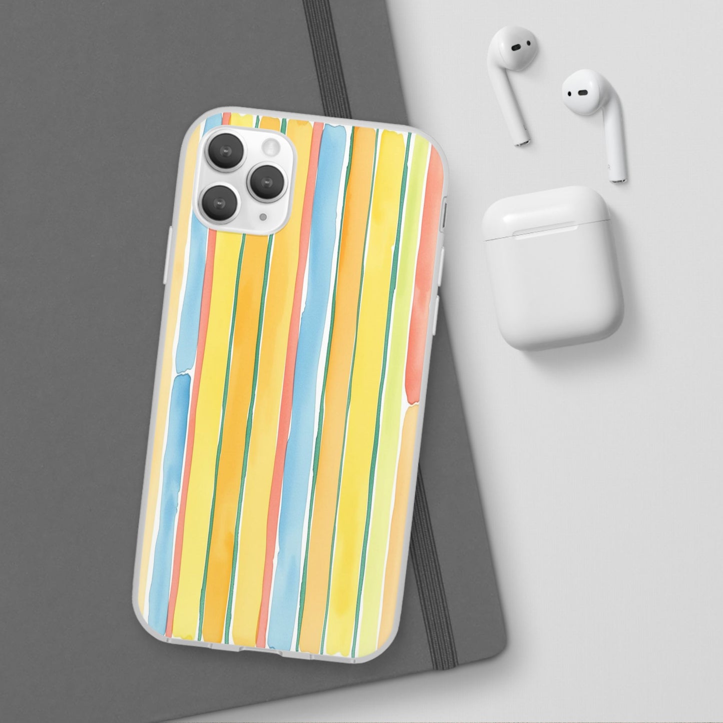 Watercolor Stripe Phone Case — Bright Pastel Vertical Stripes Protective Flexi Case