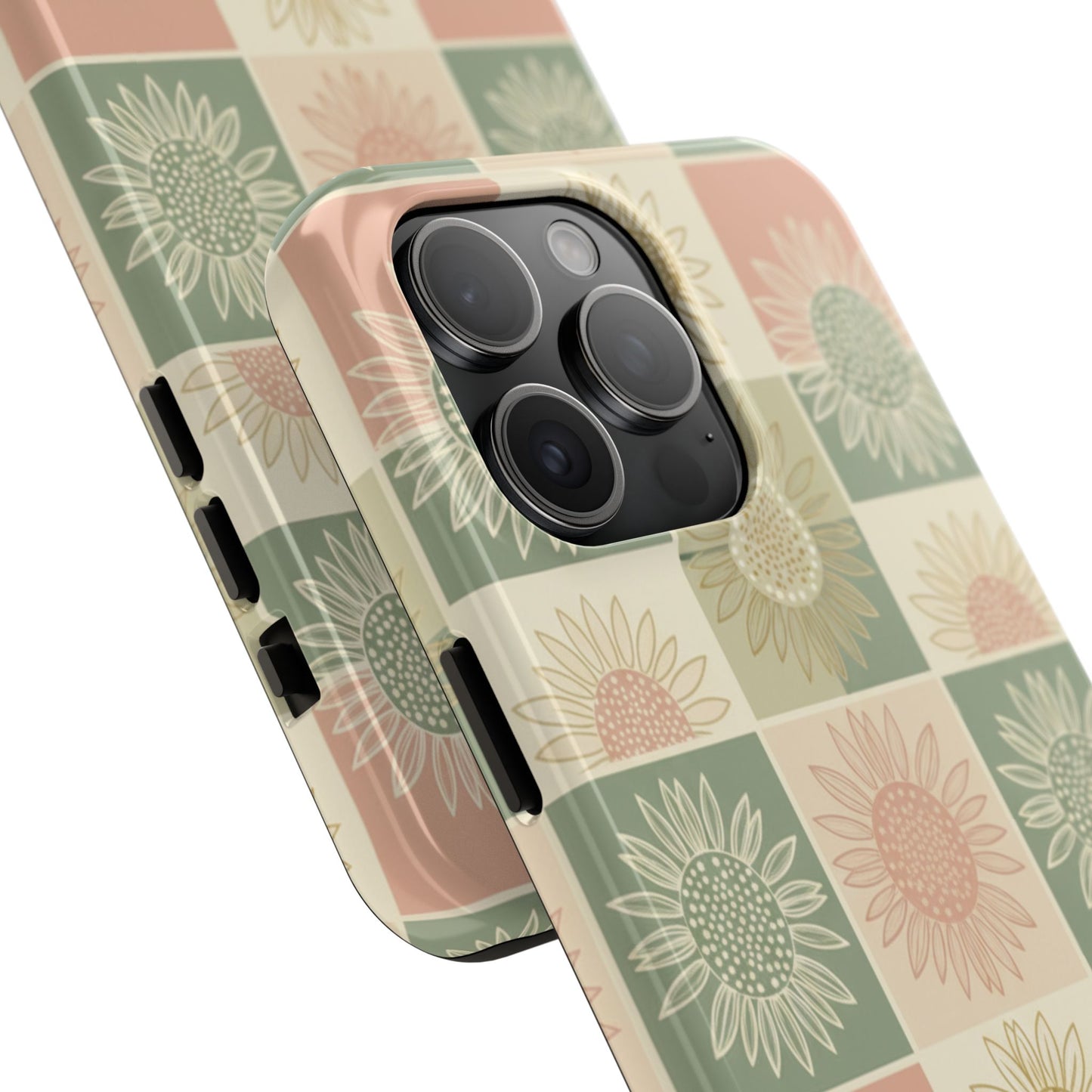 Copy of Copy of Sunflower Check iPhone Tough Phone Case — Retro Pastel Floral Protective Cover