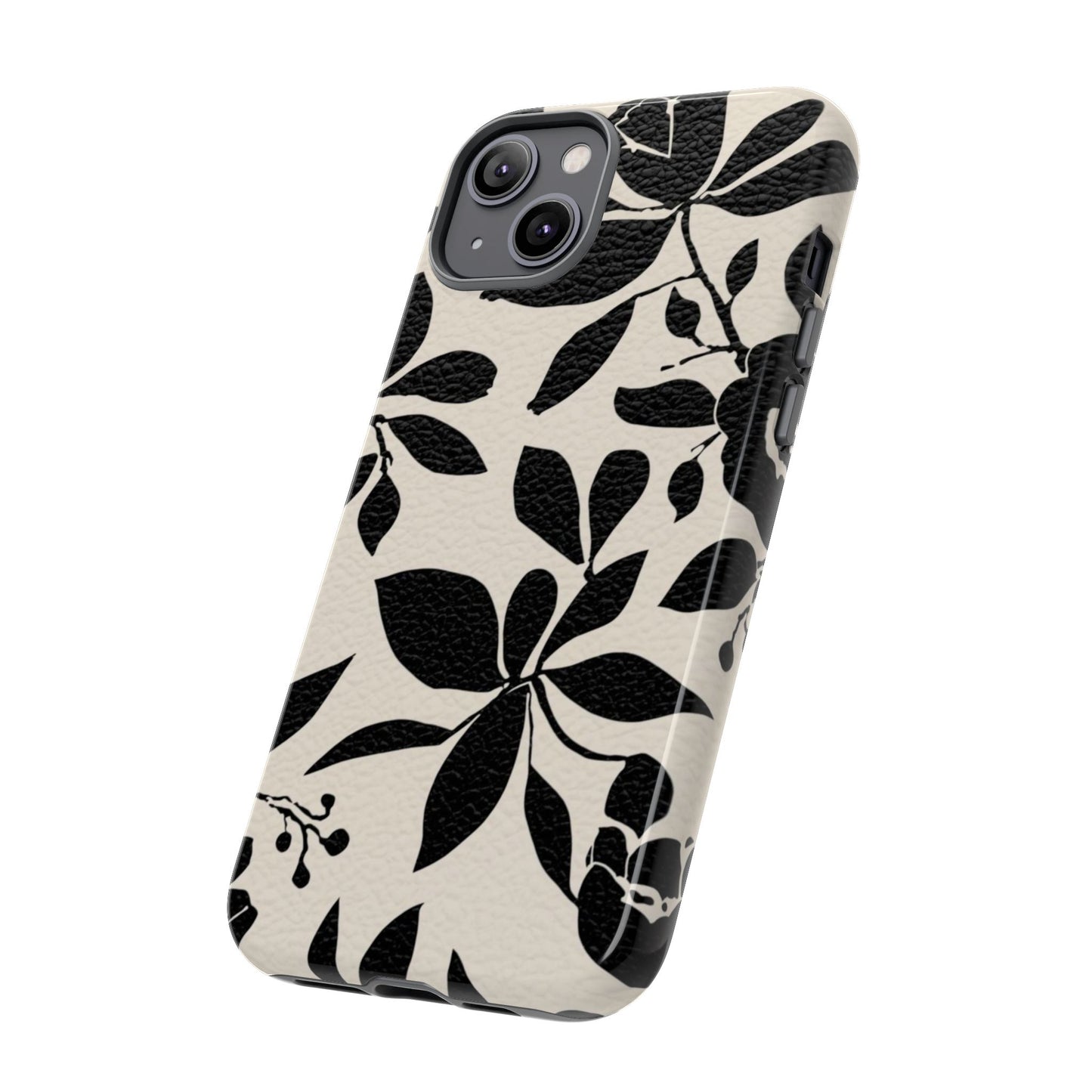 Black Floral Pattern Phone Case — Monochrome Botanical Tough Case