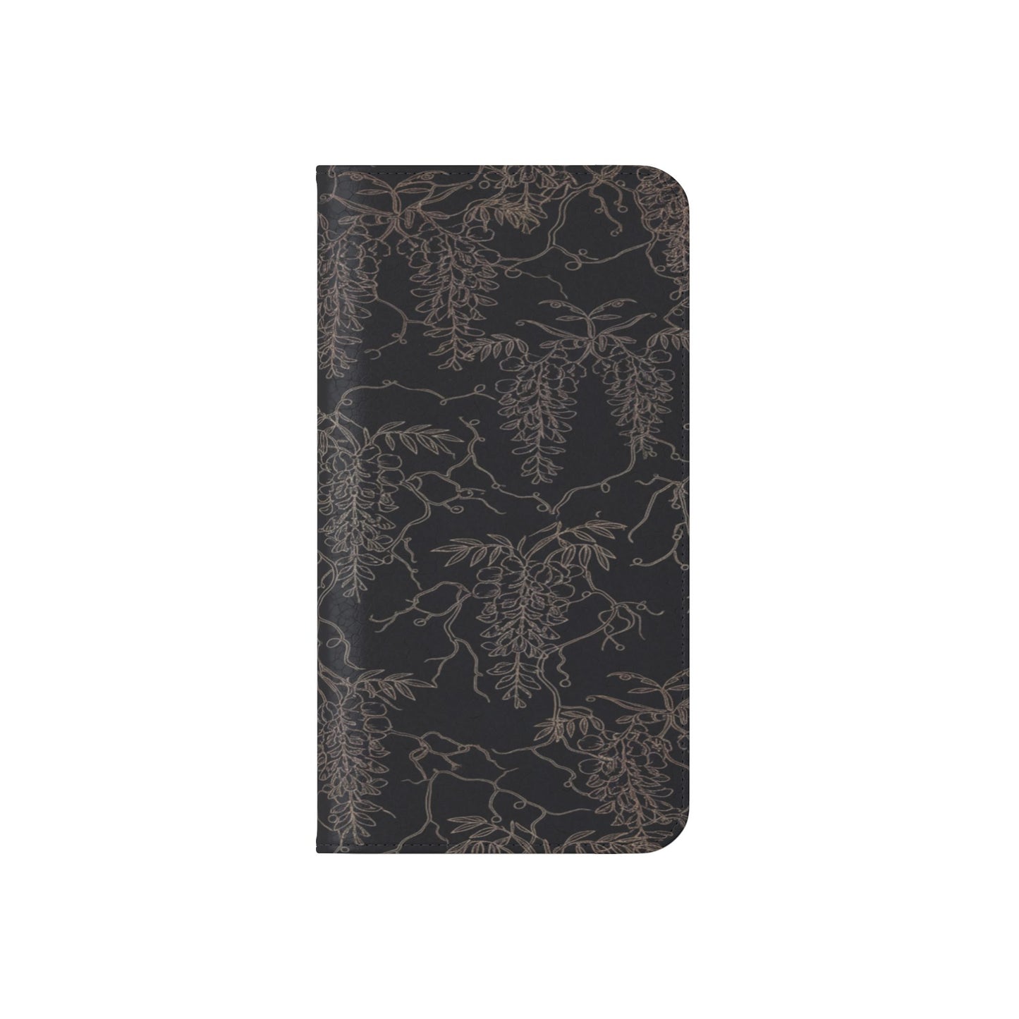 Botanical Noir Flip Phone Case — Dark Floral Wallet Cover with Card Slots