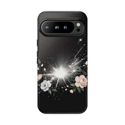 Floral Burst Phone Case — Protective Black Sparkle Design