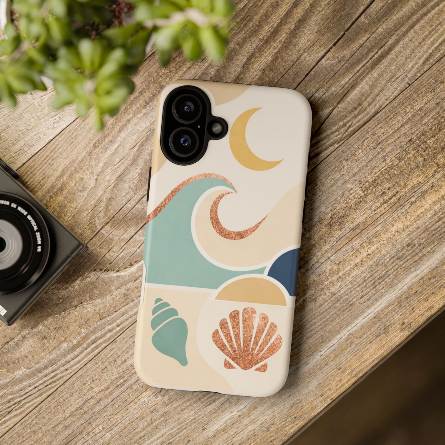 Sea Breeze Tough Phone Case — Retro Waves & Shells Design