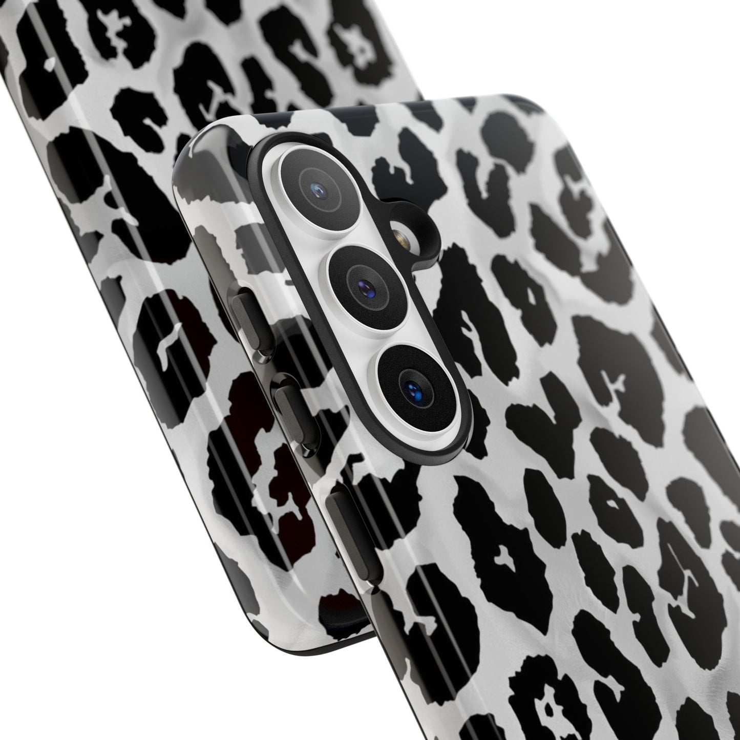 Leopard Print Tough Phone Case – Black & White Animal Pattern Protective Cover