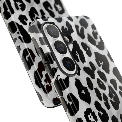 Leopard Print Tough Phone Case – Black & White Animal Pattern Protective Cover