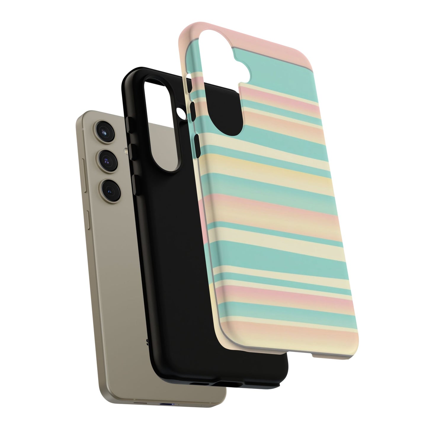 Pastel Striped Tough Phone Case — Mint, Peach & Cream Protective Cover