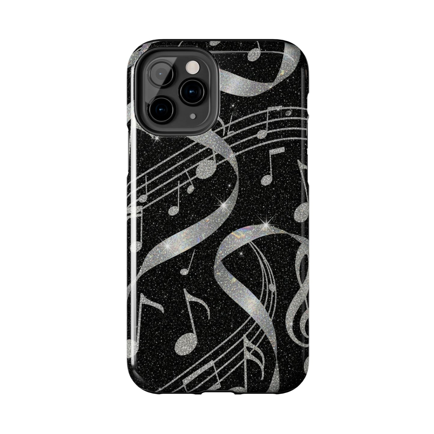 Musical Notes Tough Phone Case – Glitter Black Musician Phone Cover