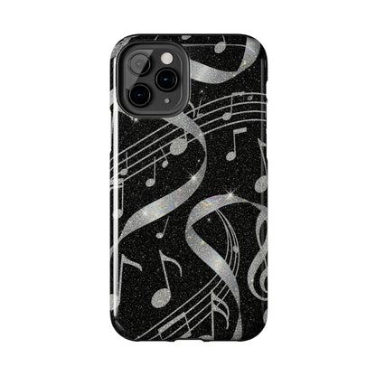 Musical Notes Tough Phone Case – Glitter Black Musician Phone Cover