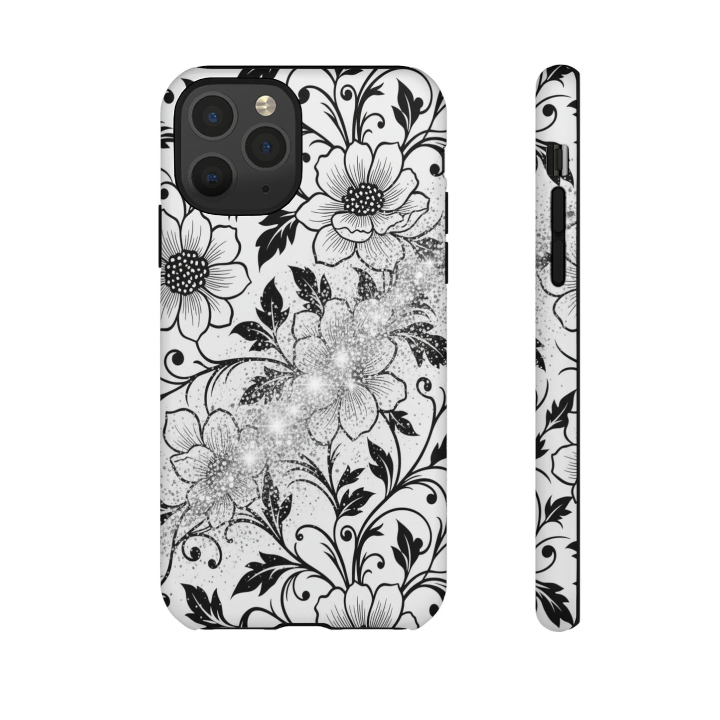 Floral Lace Phone Case — Black & White Vintage Flower Protective Case