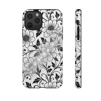 Floral Lace Phone Case — Black & White Vintage Flower Protective Case