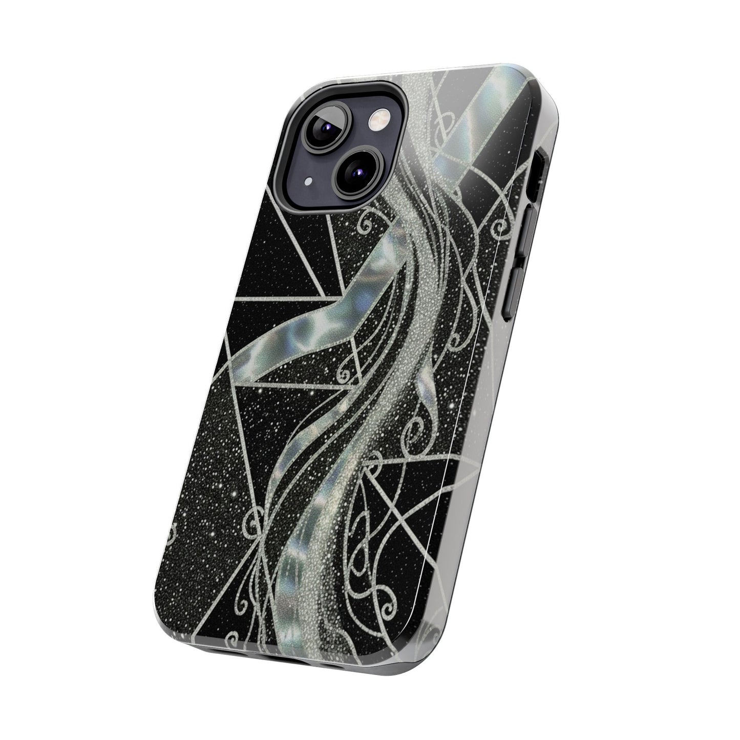 Geometry Tough Phone Case — Iridescent Ribbon on Black Celestial Background