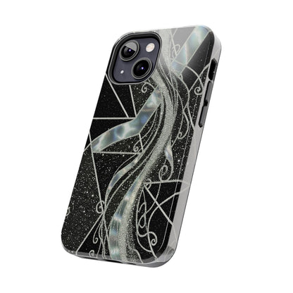 Geometry Tough Phone Case — Iridescent Ribbon on Black Celestial Background