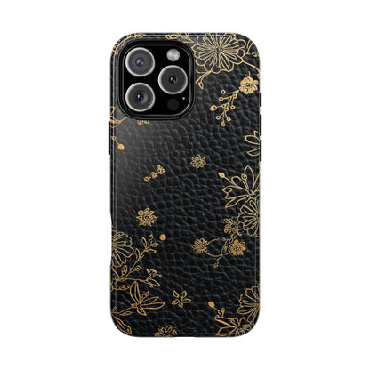 Floral Gold Foil Leather Texture Tough Phone Case