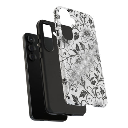 Floral Lace Phone Case — Black & White Vintage Flower Protective Case