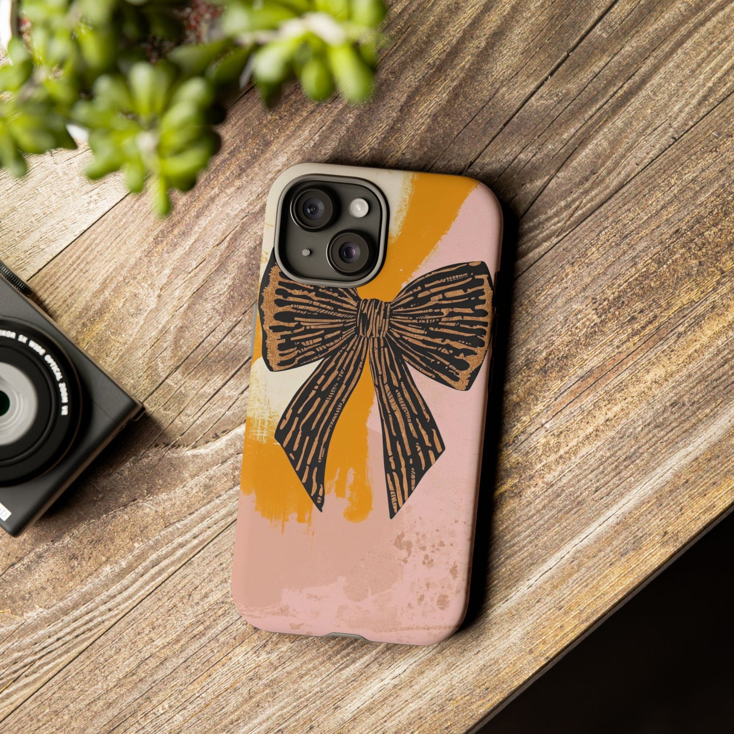 Bow Brushstroke Tough Phone Case — Pink & Mustard